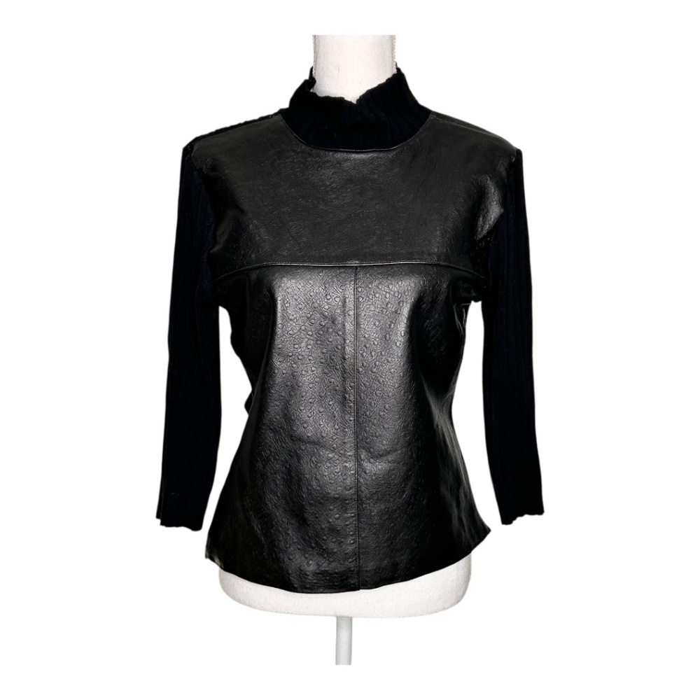 Yuka Black Leather and Knit Ribbed Turtleneck Sweater NWT T-4 XL